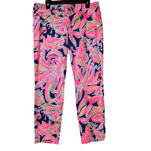 Lilly Pulitzer Colorful in Banana Flambé button/Zipper Chic Eclectic Kelly Pants - Picture 3 of 6